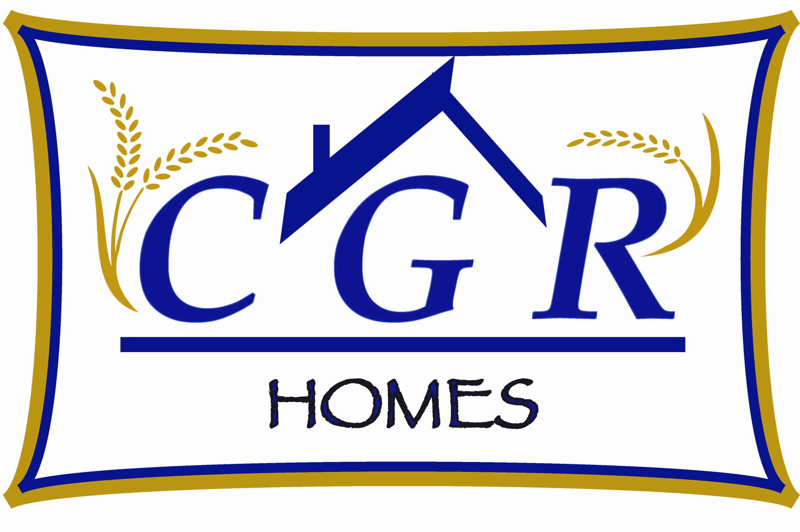 CGR Homes logo with navy lettering, house roof, and gold flourishes